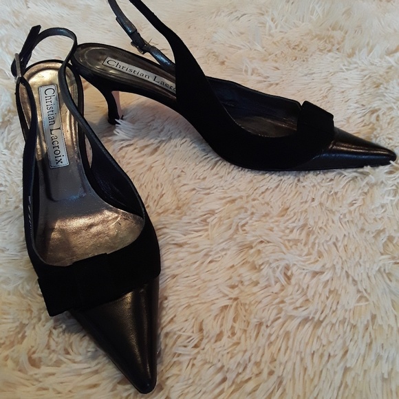Christian Lacroix Black Leather Heel Slingbacks - Picture 4 of 5
